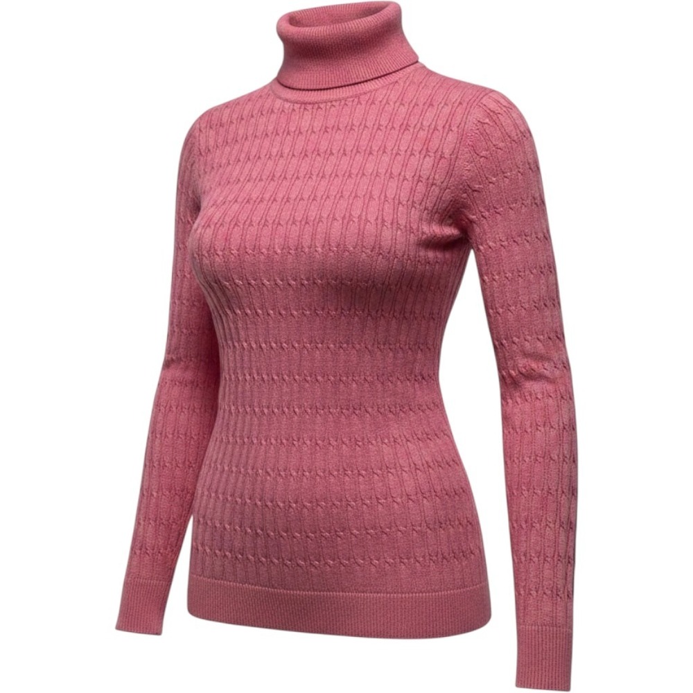 Talbots Cable Knit Turtleneck Sweater Womens XS Pink Long Sleeve Cotton Blend